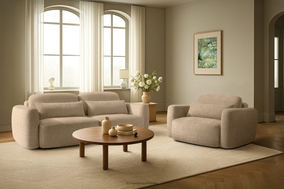 ELOSA Japandi-Sessel aus beigem Chenille-Stoff beige - Foto 16