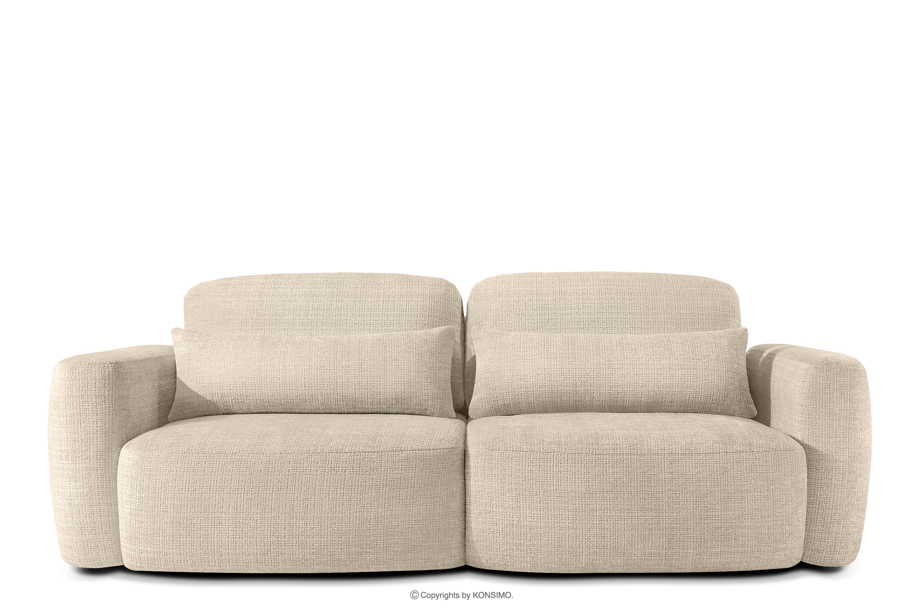 Sofa 3 Japandi aus cremefarbenem Chenille-Stoff