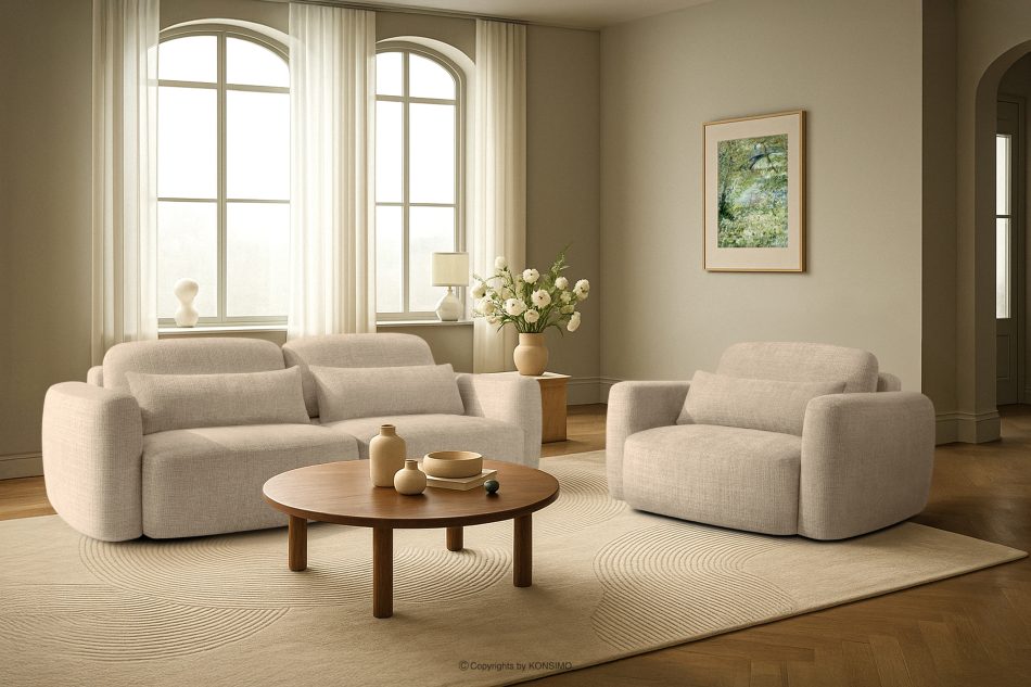 ELOSA Sofa 3 Japandi aus cremefarbenem Chenille-Stoff cremefarben - Foto 21