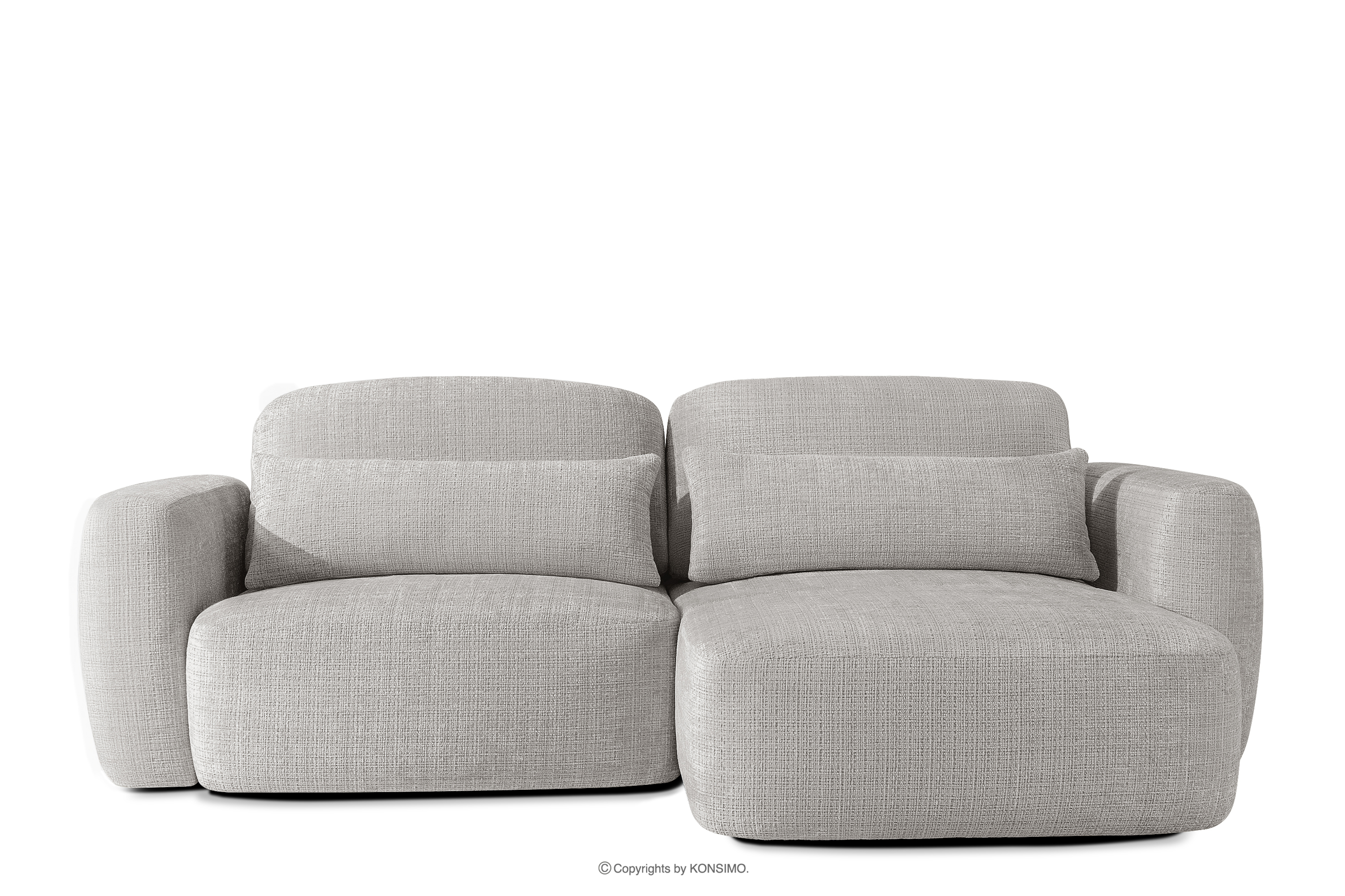 Japandi-Ecksofa aus Chenille-Stoff rechts hellgrau