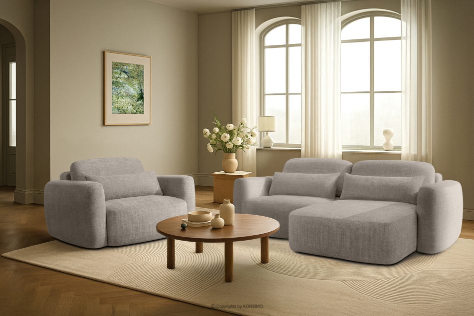 ELOSA Japandi-Ecksofa aus Chenille-Stoff rechts hellgrau hellgrau - Foto 21