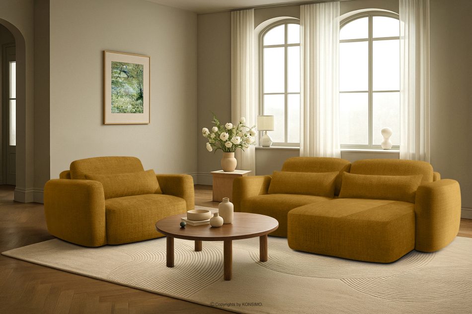 ELOSA Ecksofa im japanischen Stil aus Chenille-Stoff rechts gelb gelb - Foto 21