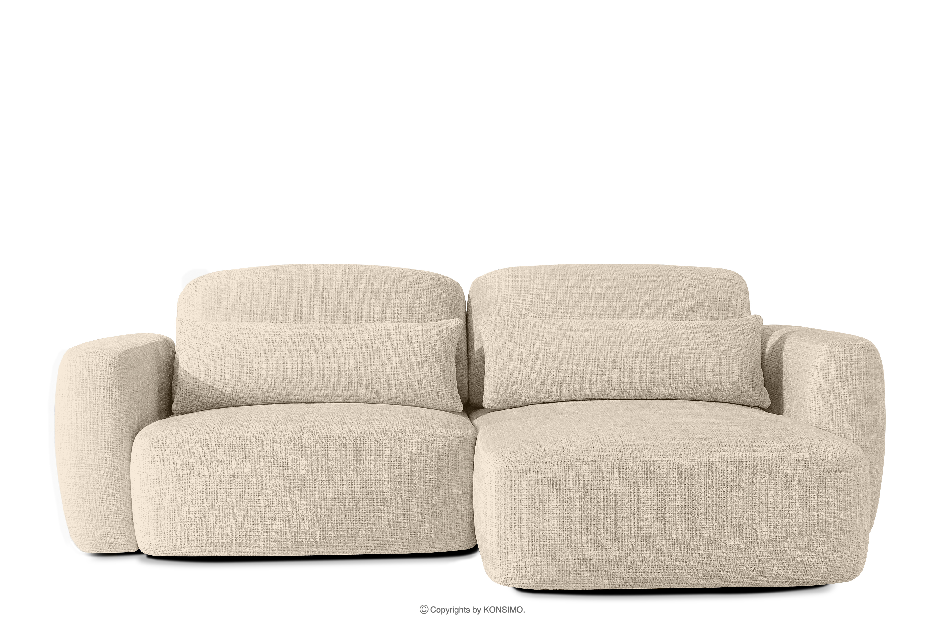 Japandi-Ecksofa aus Chenille-Stoff rechts cremefarben