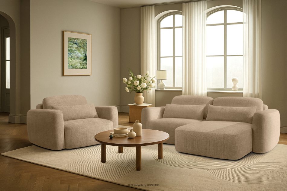 ELOSA Japandi-Ecksofa aus Chenille-Stoff rechts beige beige - Foto 21