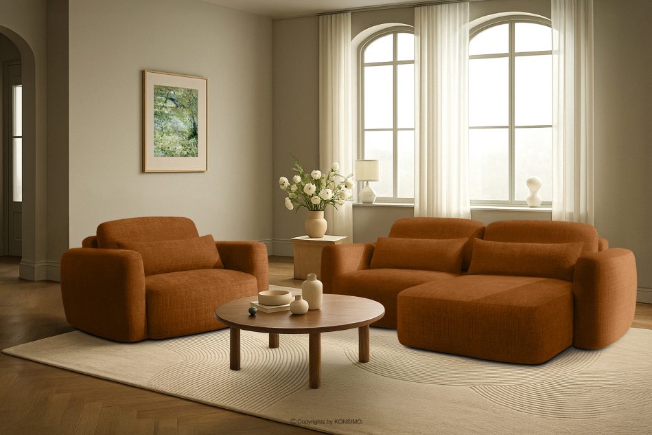 ELOSA Ecksofa im japanischen Stil aus Chenille-Stoff rechts rot rot - Foto 21