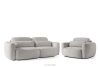 Sofa und Sessel im Japandi-Stil aus hellgrauem Chenille-Stoff