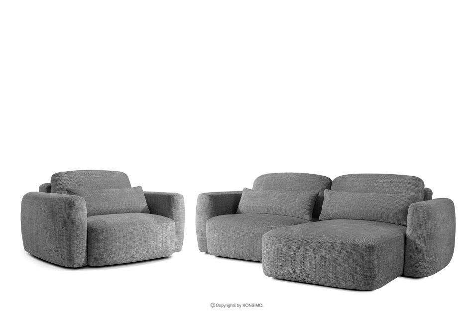 ELOSA Rechte Ecksofa und Sessel im Japandi-Stil dunkelgrau Chenille dunkelgrau - Foto 0