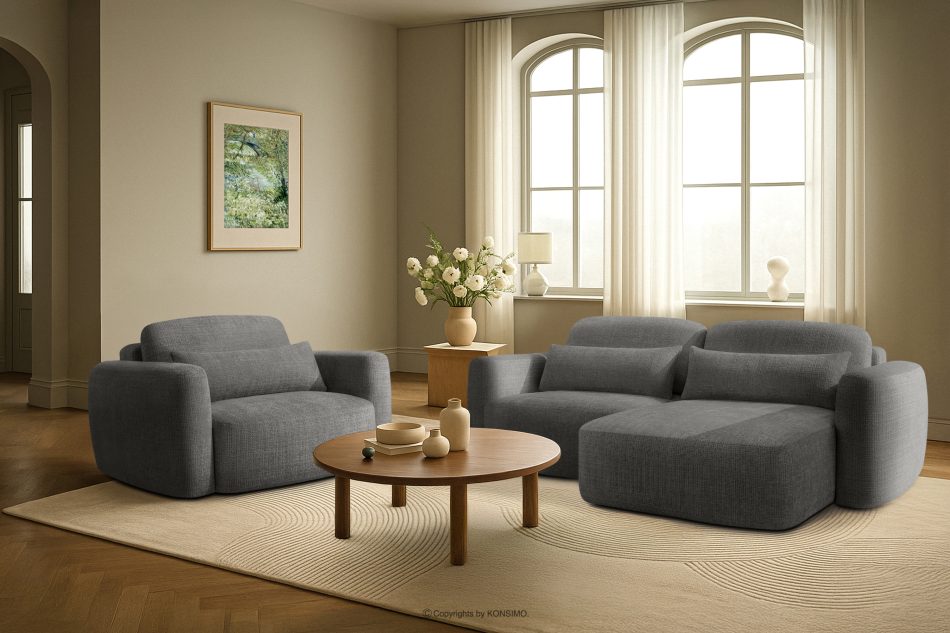 ELOSA Rechte Ecksofa und Sessel im Japandi-Stil dunkelgrau Chenille dunkelgrau - Foto 29