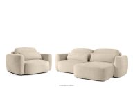 Rechte Ecksofa und Sessel im Japandi-Stil cremefarben Chenille