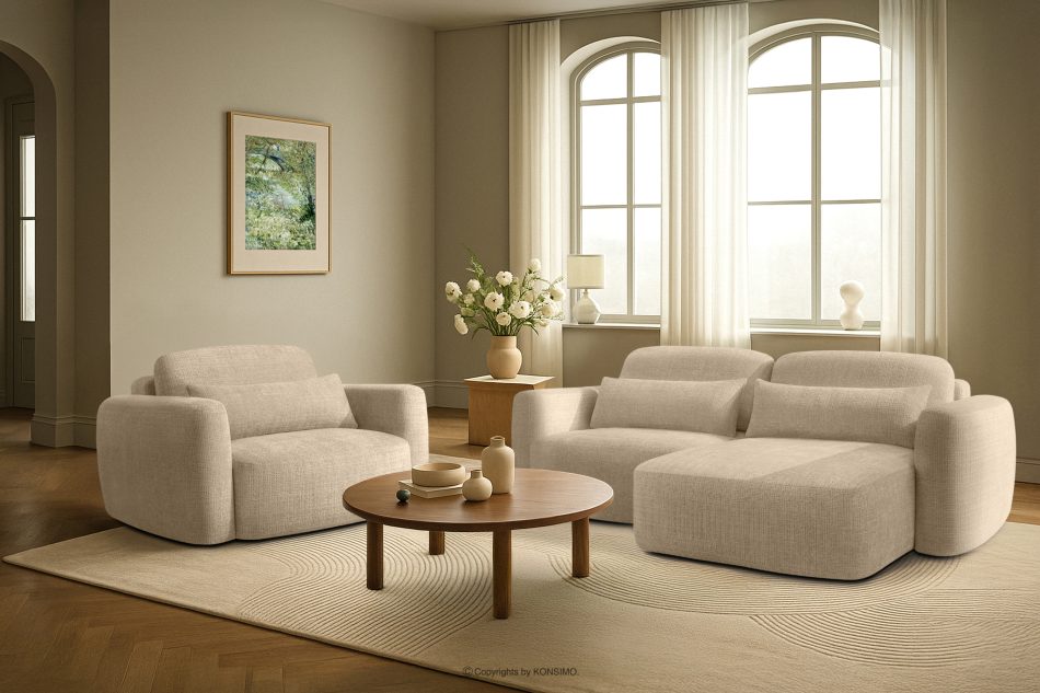 ELOSA Rechte Ecksofa und Sessel im Japandi-Stil cremefarben Chenille cremefarben - Foto 29