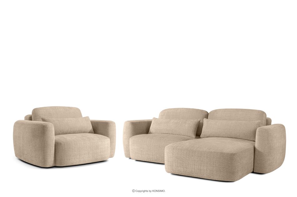 ELOSA Rechte Ecksofa und Sessel im Japandi-Stil beige Chenille beige - Foto 0