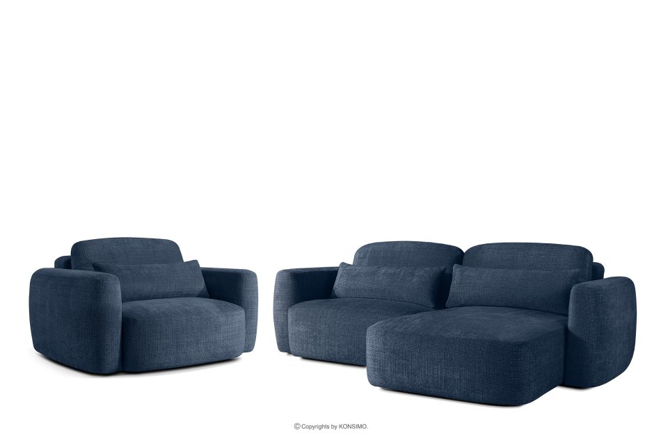 ELOSA Rechte Ecksofa und Sessel im japanischen Stil marineblau Chenille marineblau - Foto 0