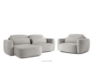 Linkes Ecksofa und Sessel im Japandi-Stil hellgrau Chenille