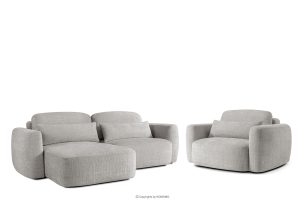 ELOSA, https://konsimo.de/kollektion/elosa/ Linkes Ecksofa und Sessel im Japandi-Stil hellgrau Chenille hellgrau - Foto