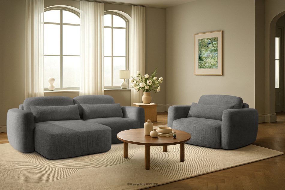 ELOSA Linkes Ecksofa und Sessel im Japandi-Stil dunkelgrau Chenille dunkelgrau - Foto 29