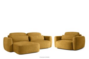 ELOSA, https://konsimo.de/kollektion/elosa/ Linkes Ecksofa und Sessel im japanischen Stil gelb gelb - Foto