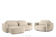 Linkes Ecksofa und Sessel im Japandi-Stil cremefarben Chenille