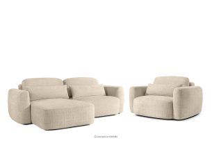 ELOSA, https://konsimo.de/kollektion/elosa/ Linkes Ecksofa und Sessel im Japandi-Stil cremefarben Chenille cremefarben - Foto
