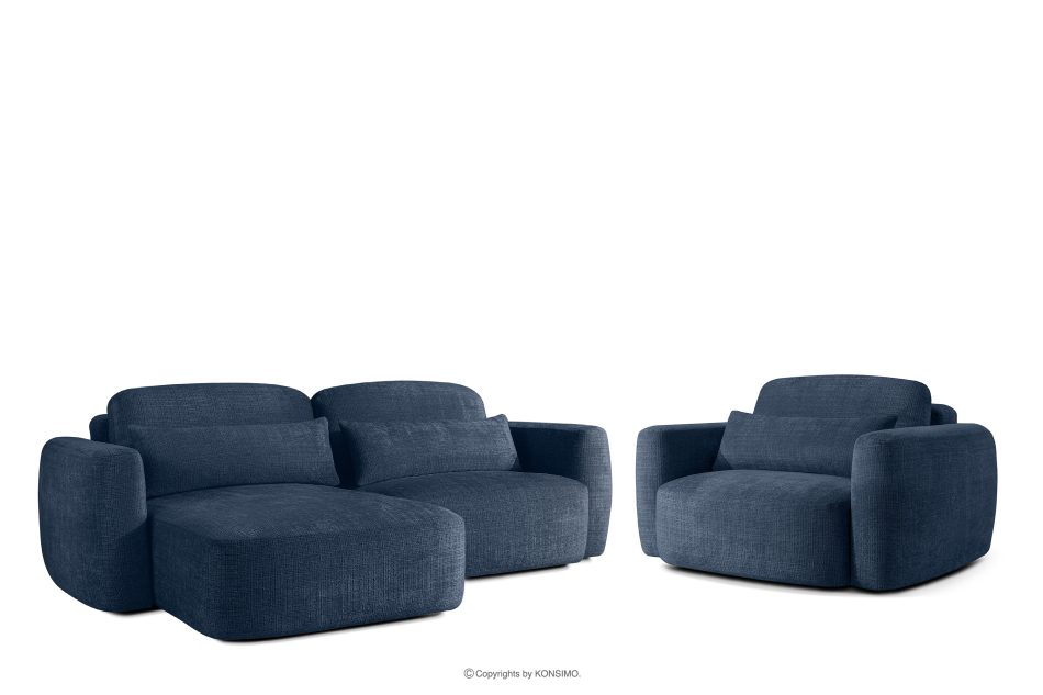 ELOSA Linkes Ecksofa und Sessel im japanischen Stil marineblau Chenille marineblau - Foto 0