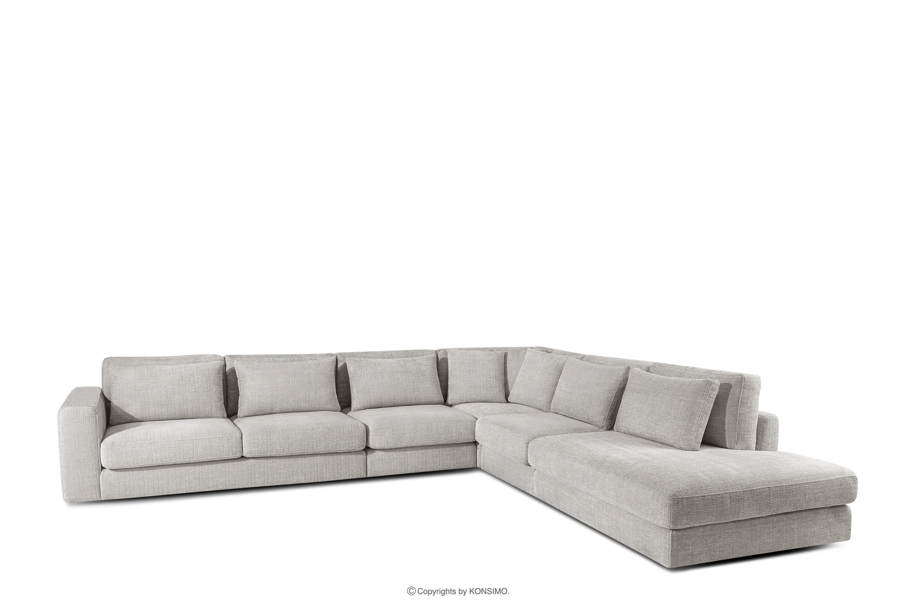 Großes bequemes Ecksofa für das Wohnzimmer Chenille-Stoff rechts hellgrau VERUS