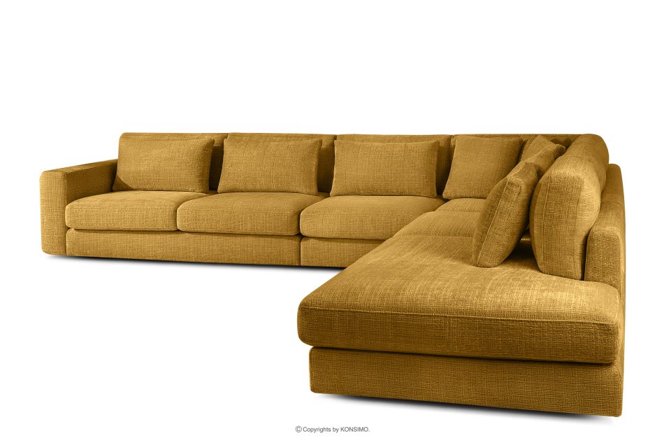 VERUS Großes Ecksofa für das Wohnzimmer aus Chenille-Stoff rechts gelb gelb - Foto 3