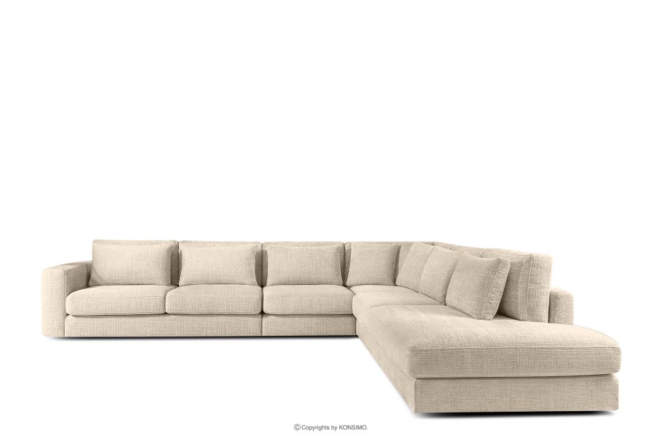 VERUS Großes bequemes Ecksofa für das Wohnzimmer Chenille-Stoff rechts cremefarben cremefarben - Foto 2