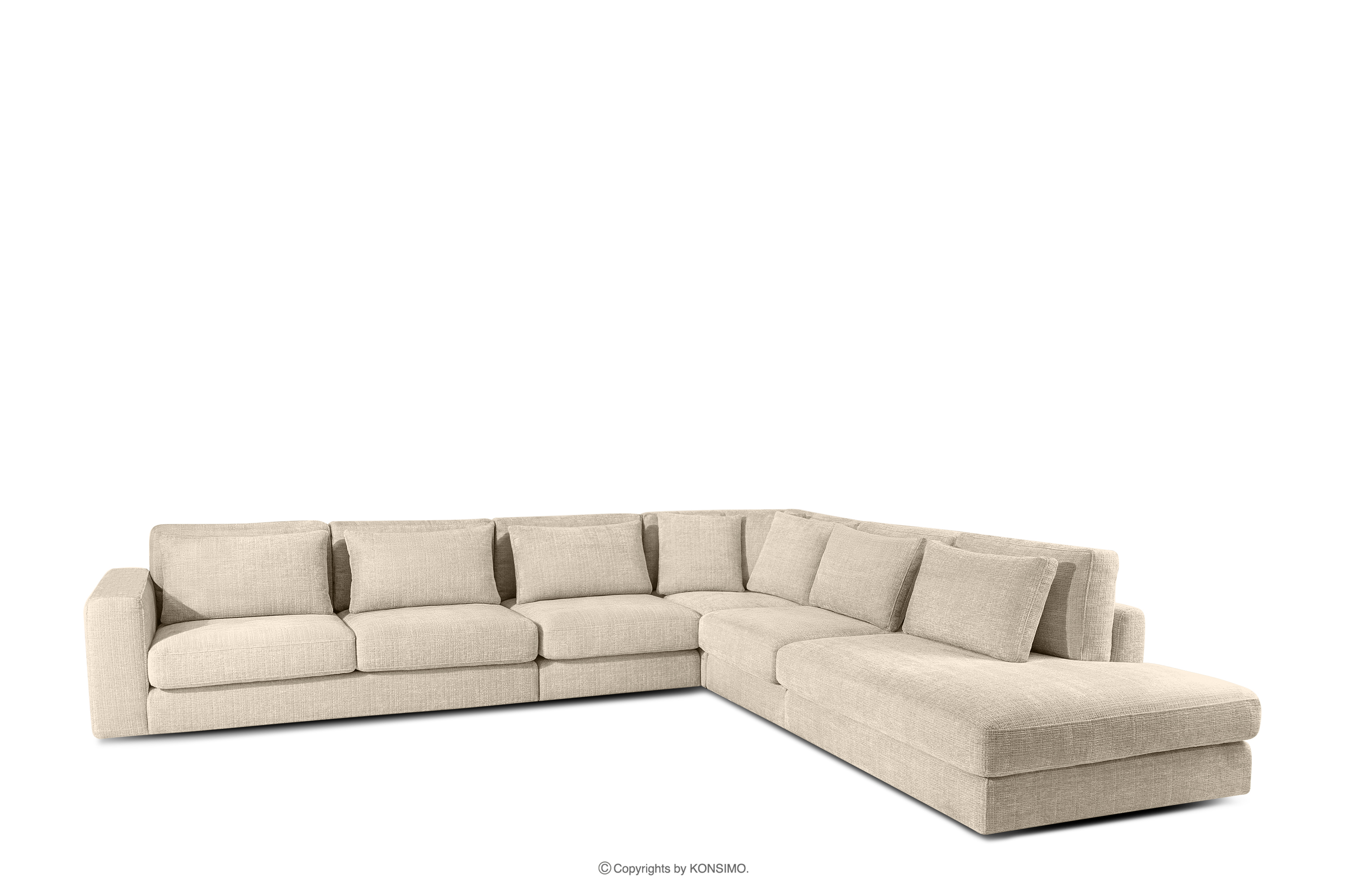 Großes bequemes Ecksofa für das Wohnzimmer Chenille-Stoff rechts cremefarben VERUS
