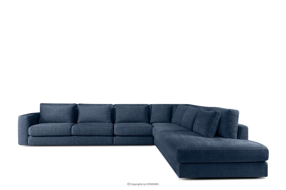 VERUS Großes Ecksofa für das Wohnzimmer aus Chenille-Stoff rechts dunkelblau marineblau - Foto 2