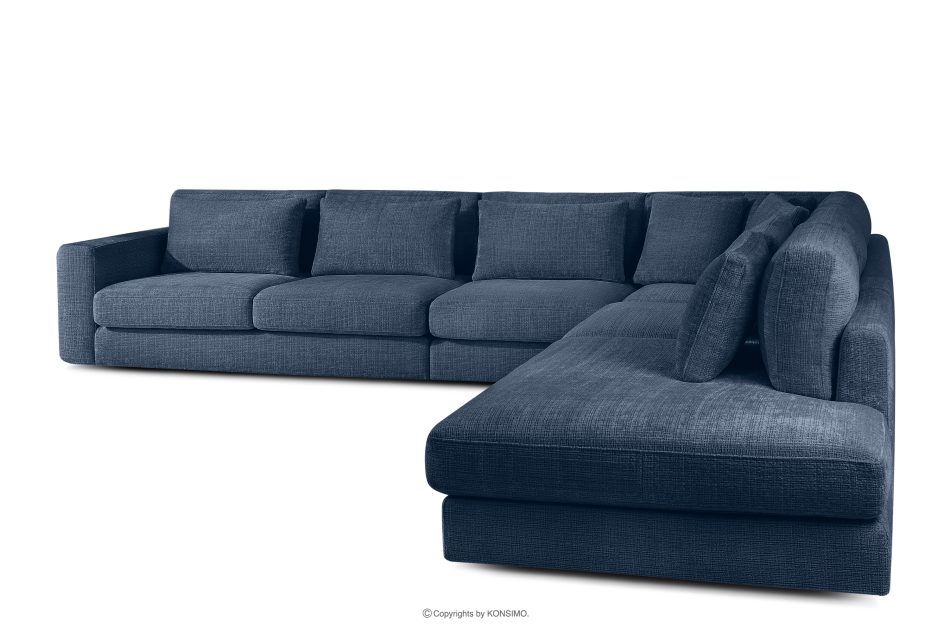 VERUS Großes Ecksofa für das Wohnzimmer aus Chenille-Stoff rechts dunkelblau marineblau - Foto 3