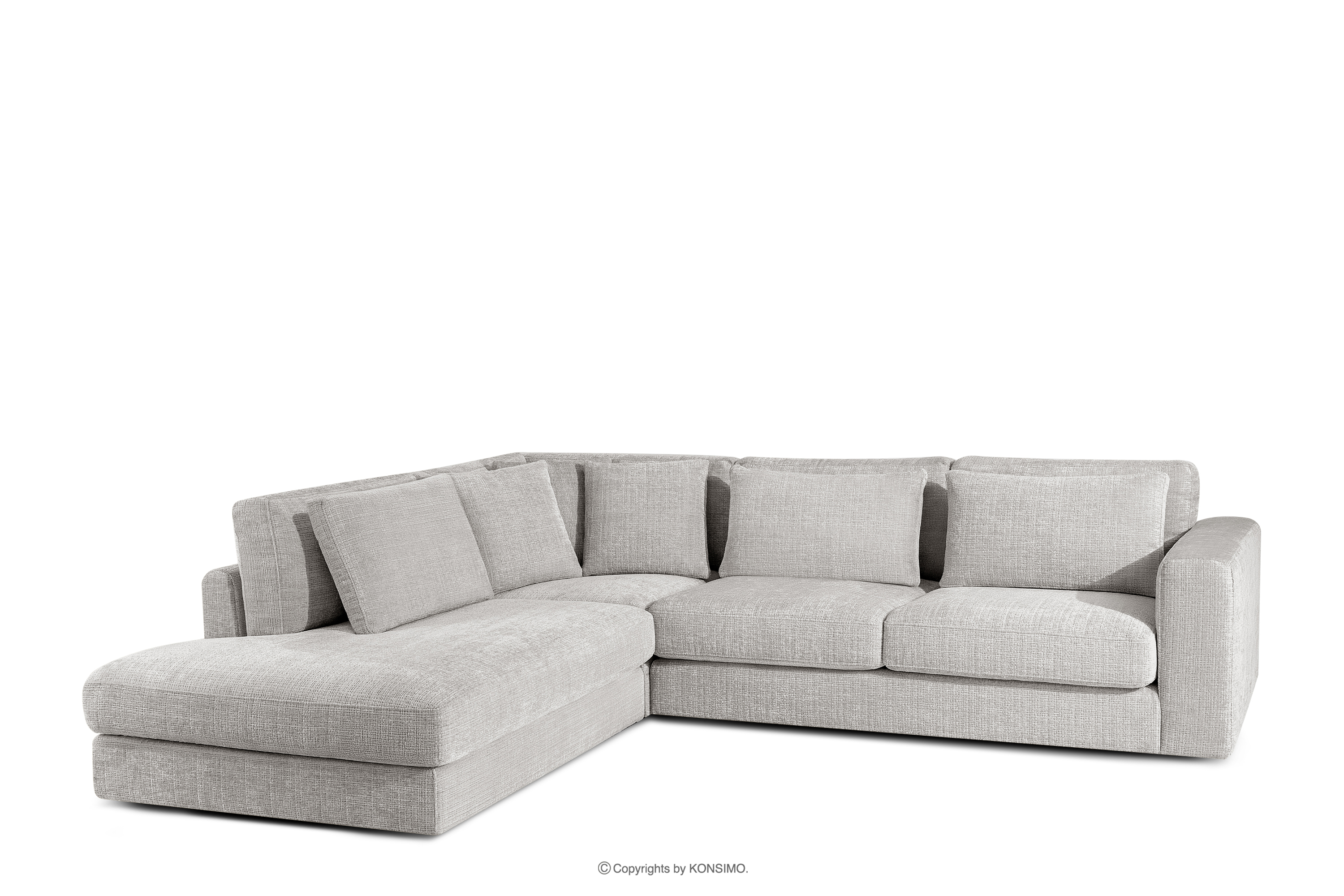Großes Ecksofa für das Wohnzimmer Chenille-Stoff links hellgrau VERUS