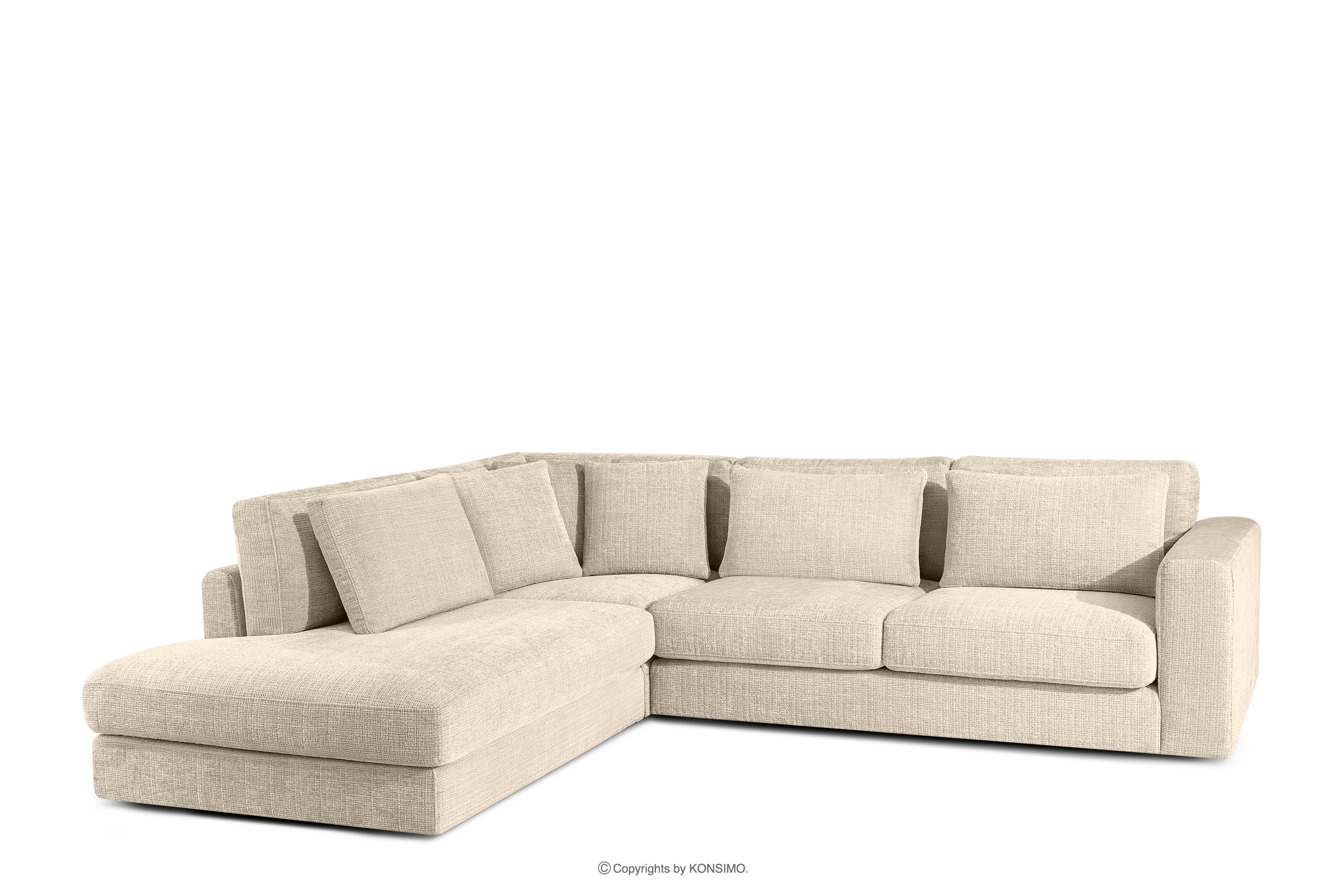 Großes Ecksofa für das Wohnzimmer Chenille-Stoff links cremefarben VERUS