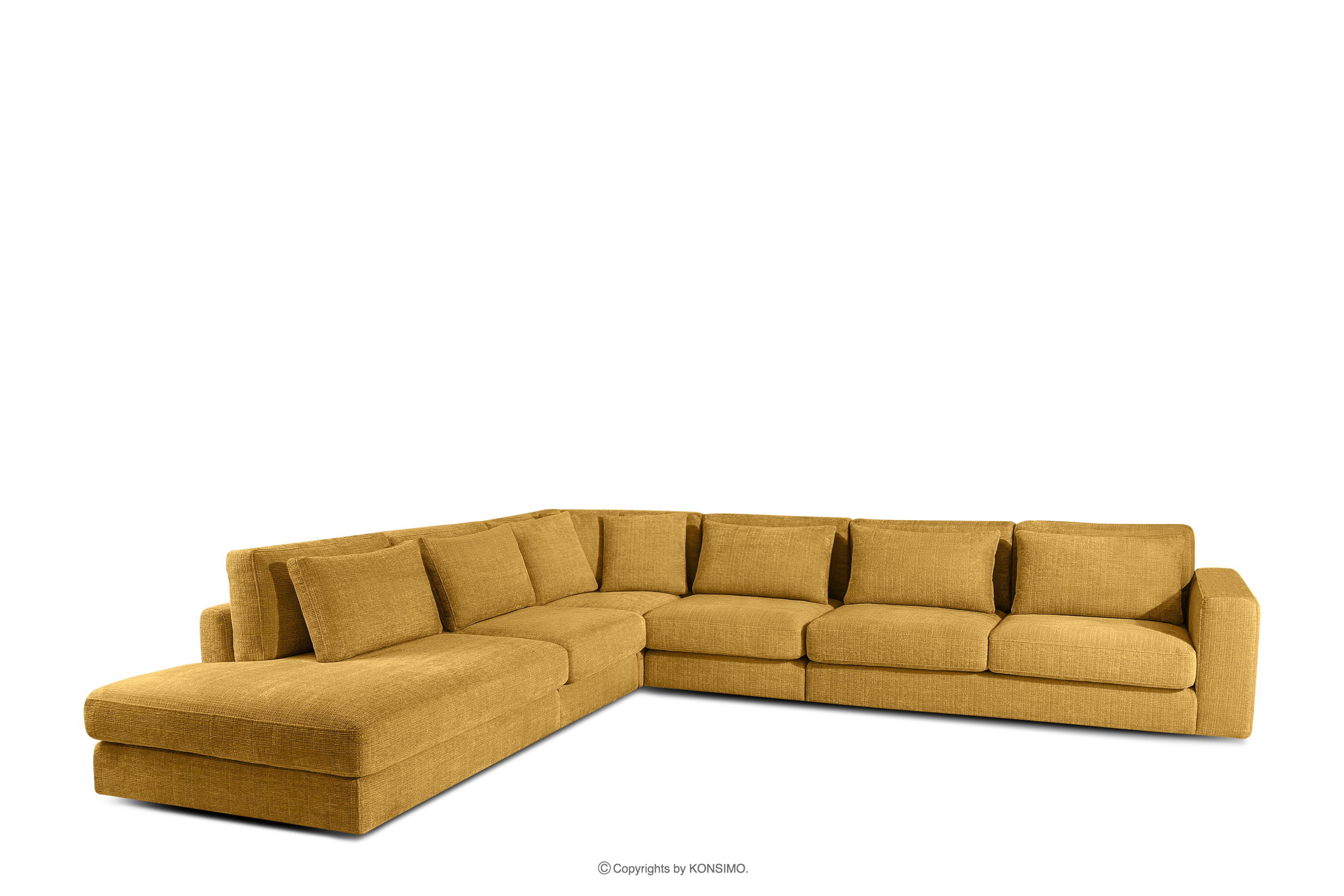 Großes Ecksofa für das Wohnzimmer aus Chenille-Stoff links gelb VERUS