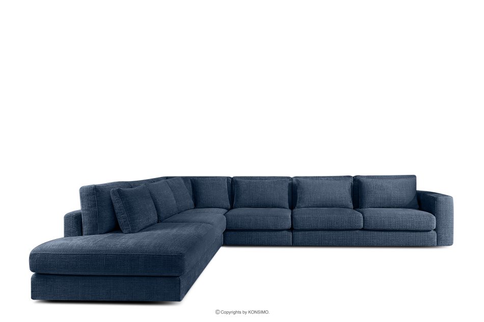 VERUS Großes Ecksofa für das Wohnzimmer aus Chenille-Stoff links dunkelblau marineblau - Foto 2