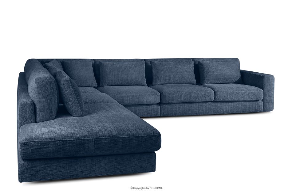 VERUS Großes Ecksofa für das Wohnzimmer aus Chenille-Stoff links dunkelblau marineblau - Foto 3