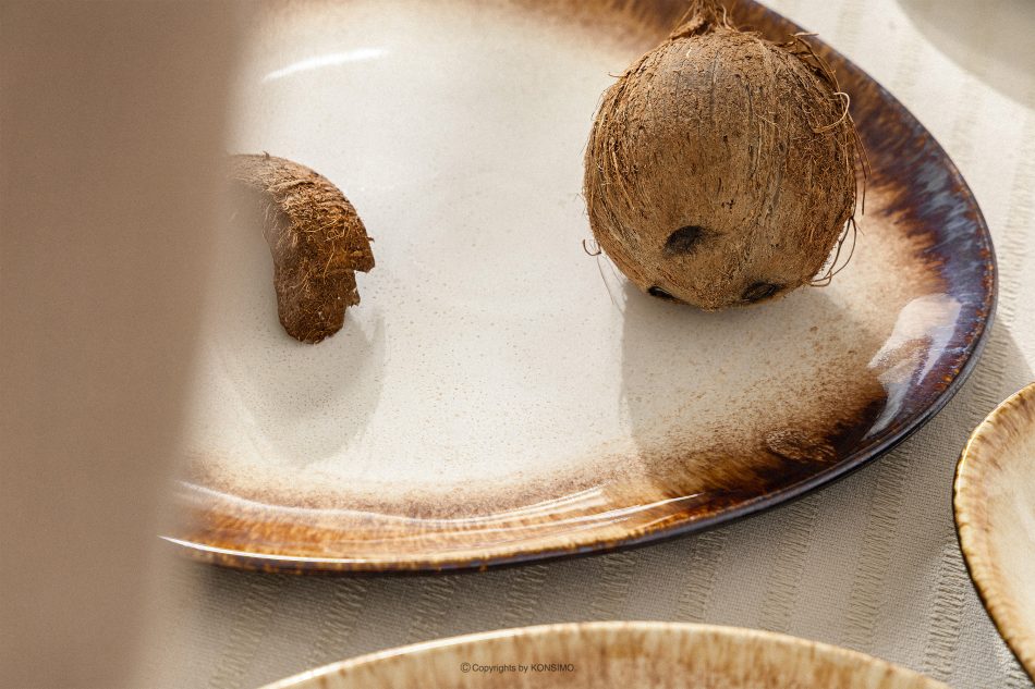 PRIMA Flacher Servierteller handglasiert hellbeige hellbeige - Foto 6