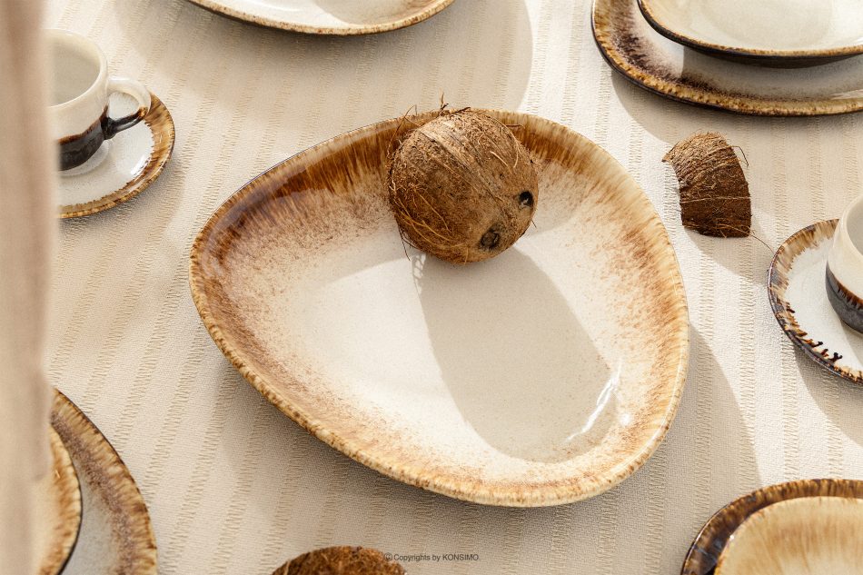 PRIMA Handglasierte tiefe Servierplatte hellbeige hellbeige - Foto 6