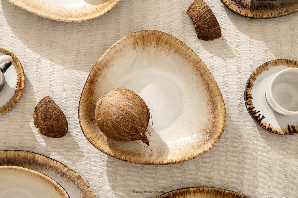 PRIMA Handglasierte tiefe Servierplatte hellbeige hellbeige - Foto 1