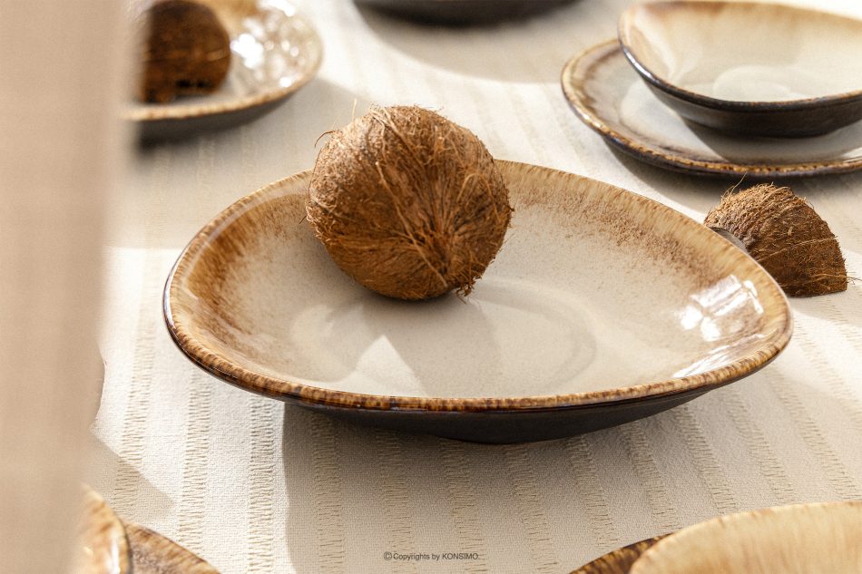 PRIMA Handglasierte tiefe Servierplatte hellbeige hellbeige - Foto 6