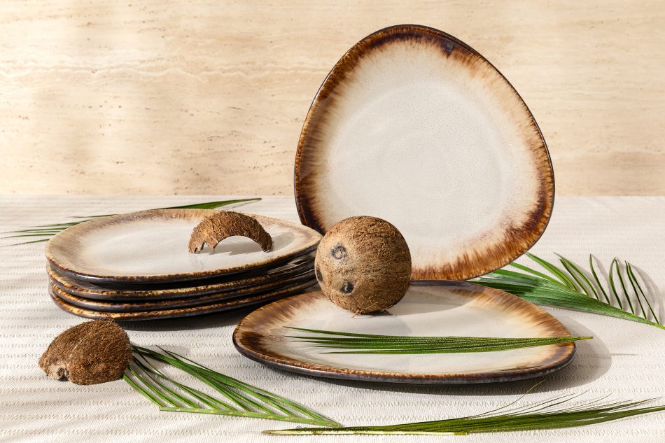 PRIMA Handglasierte Keramik Speiseteller 6 Stück hellbeige hellbeige - Foto 1