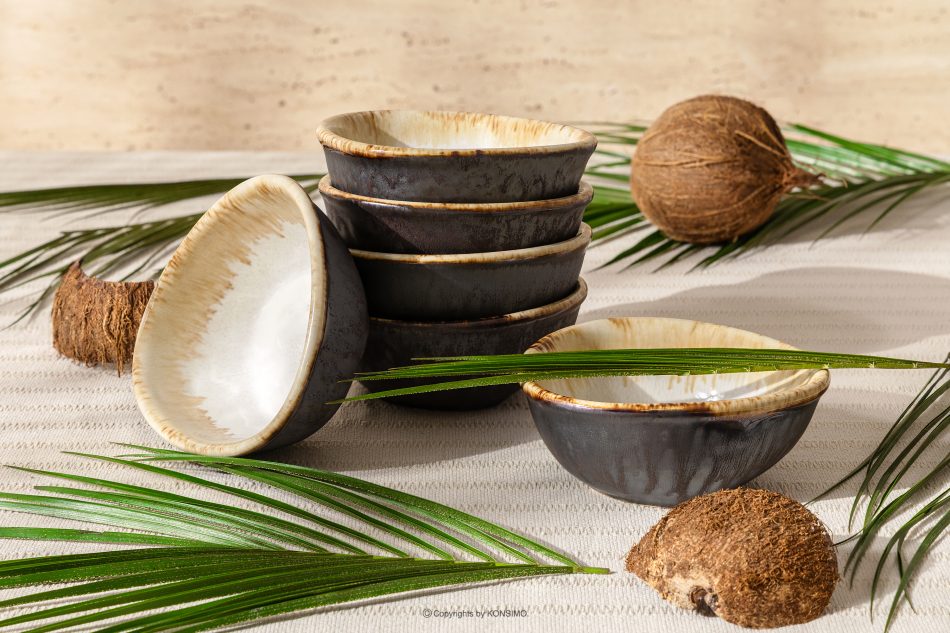 PRIMA Handglasierte Keramik Salatschüssel 6 Stück hellbeige hellbeige - Foto 1