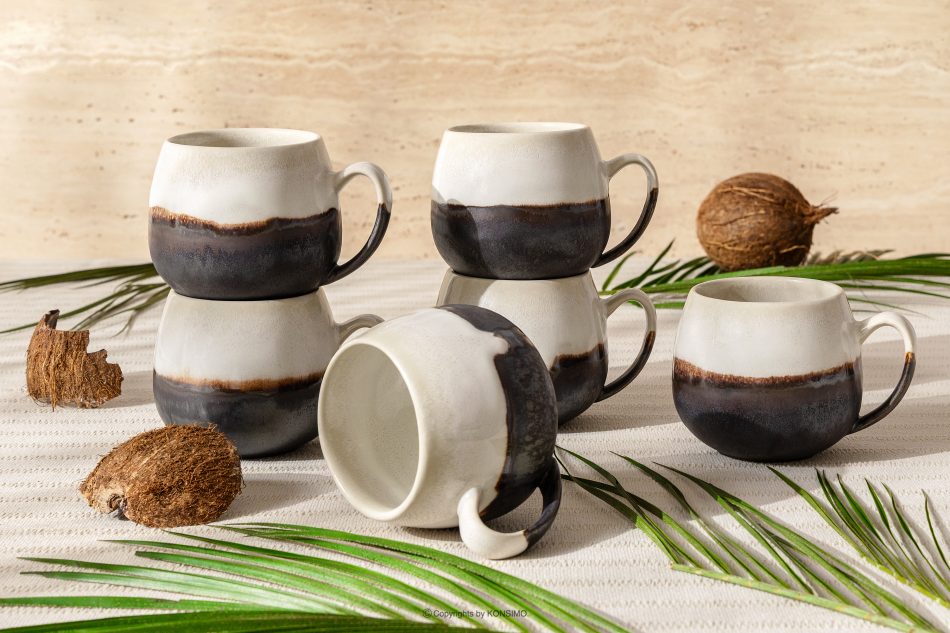 PRIMA Handglasierter Keramikbecher 6 Stück hellbeige hellbeige - Foto 1