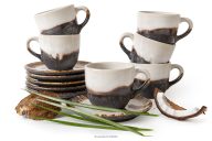Espressotasse mit Untertasse aus Keramik handglasiert 6 Stück hellbeige