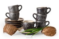 Espressotasse mit Untertasse aus Keramik handglasiert 6 Stück hellbeige