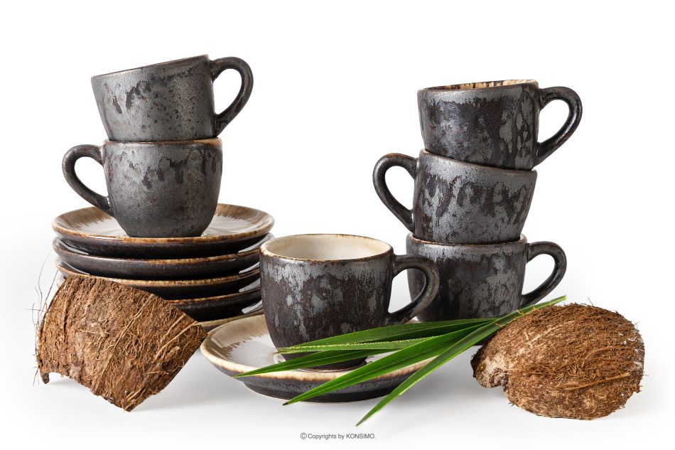 PRIMA Espressotasse mit Untertasse aus Keramik handglasiert 6 Stück hellbeige hellbeige - Foto 0