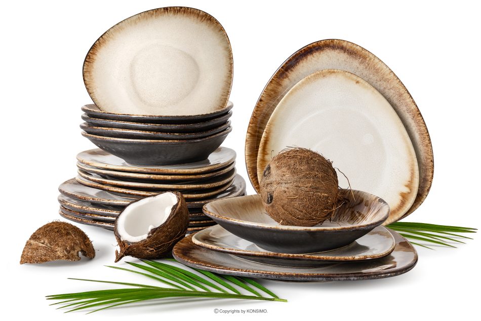 PRIMA Handglasiertes Geschirr-Set 6 Personen (18 tlg.) hellbeige hellbeige - Foto 0