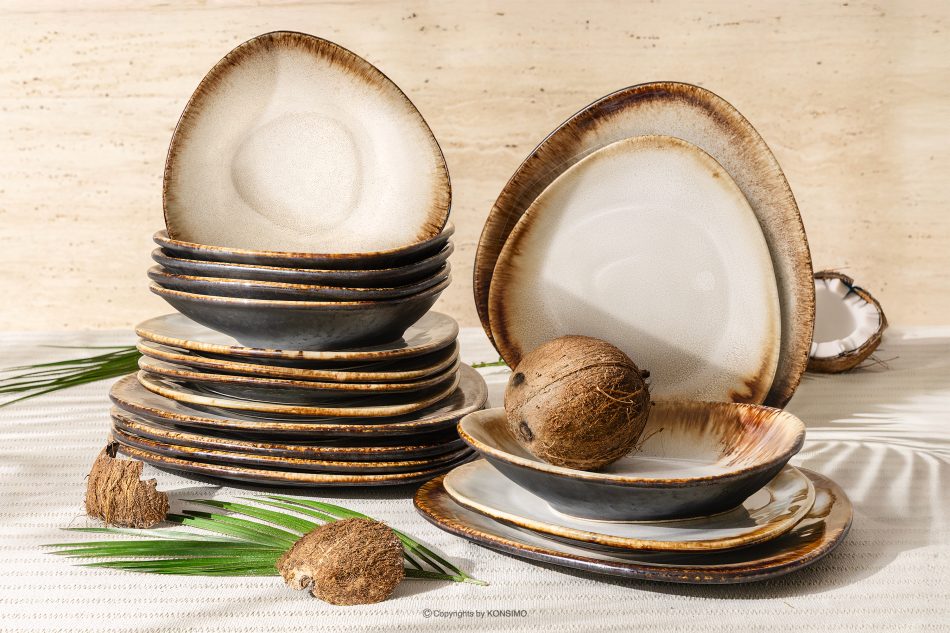 PRIMA Handglasiertes Geschirr-Set 6 Personen (18 tlg.) hellbeige hellbeige - Foto 1