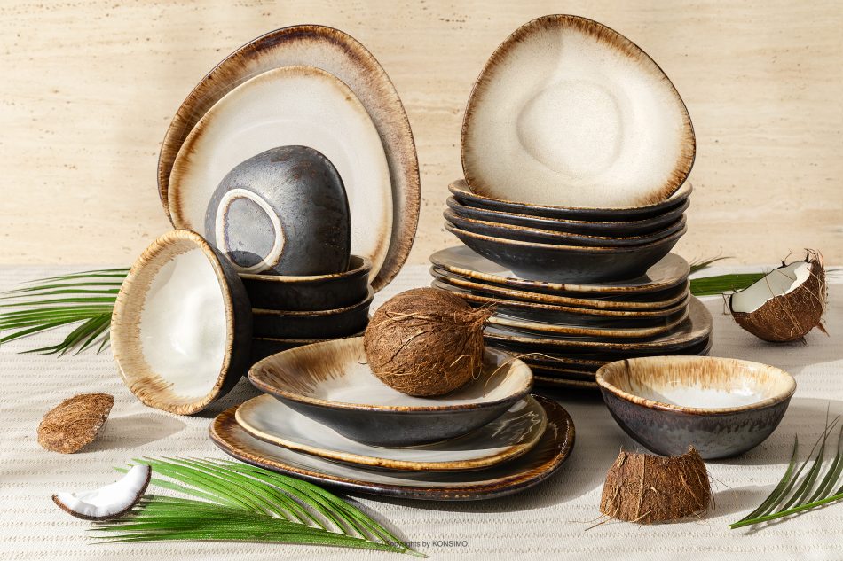 PRIMA Handglasiertes Keramik-Geschirrset 6 Personen (24 tlg.) hellbeige hellbeige - Foto 1