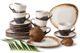 PRIMA, https://konsimo.de/kollektion/prima/ Handglasiertes Kaffeegeschirr 6 Personen (18 tlg.) hellbeige hellbeige - Foto