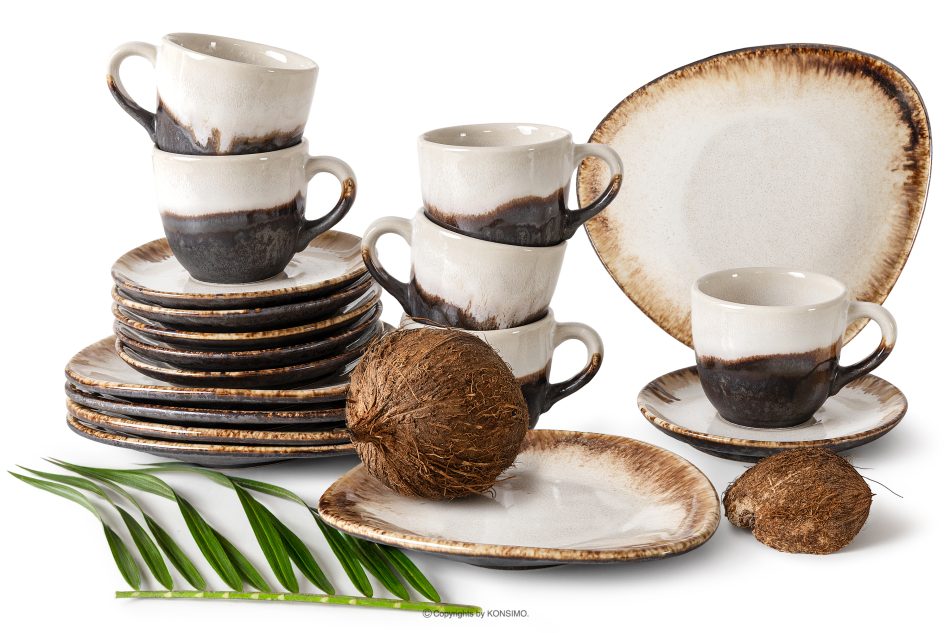 PRIMA Handglasiertes Kaffeegeschirr 6 Personen (18 tlg.) hellbeige hellbeige - Foto 0