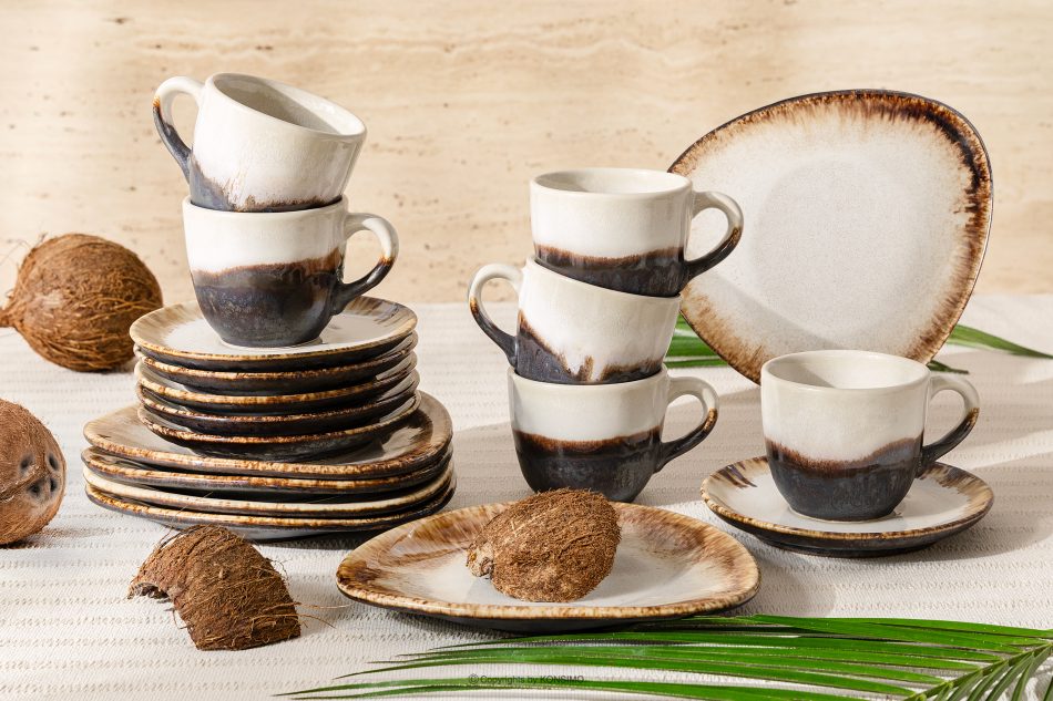 PRIMA Handglasiertes Kaffeegeschirr 6 Personen (18 tlg.) hellbeige hellbeige - Foto 1